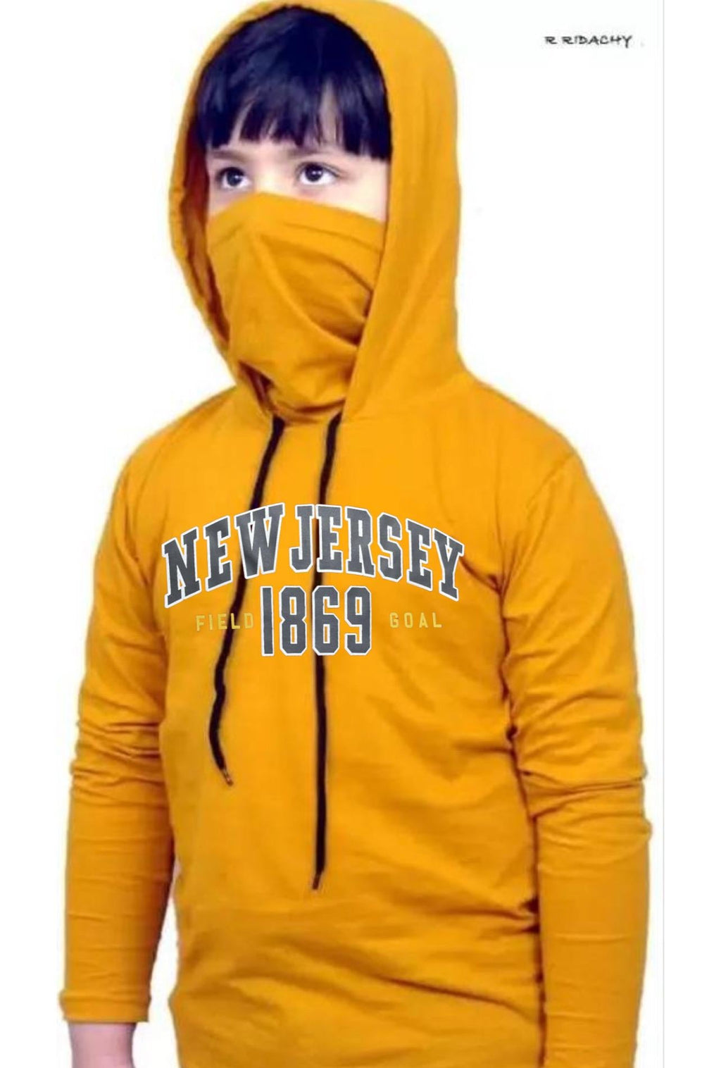 Kids T-Shirt with Built-in Mask — Yellow & Grey, Pack of 2 — image 2