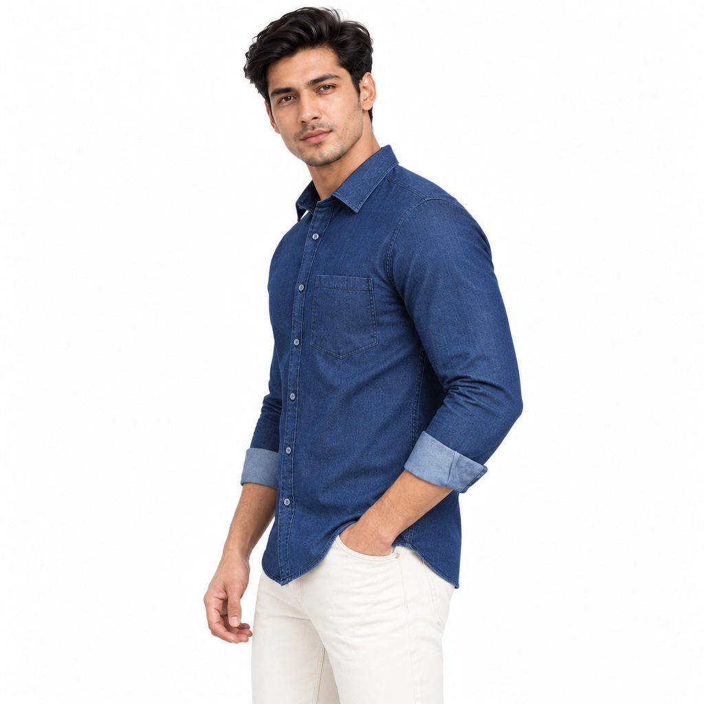 Mark Haydon men's denim shirt combo, light blue and dark blue full sleeve shirts — photo 6