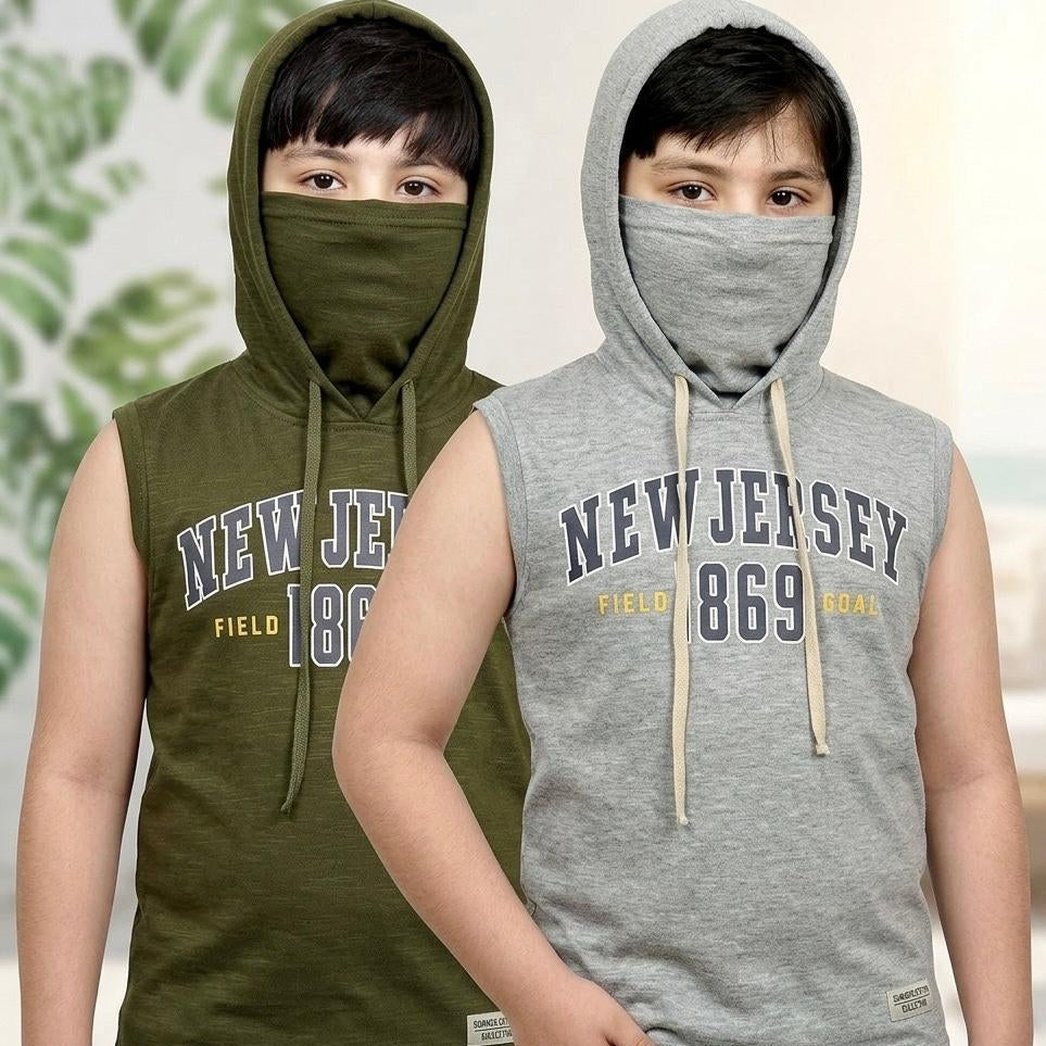 Kids Sleeveless Mask Hoodie with Cap — Style 9011