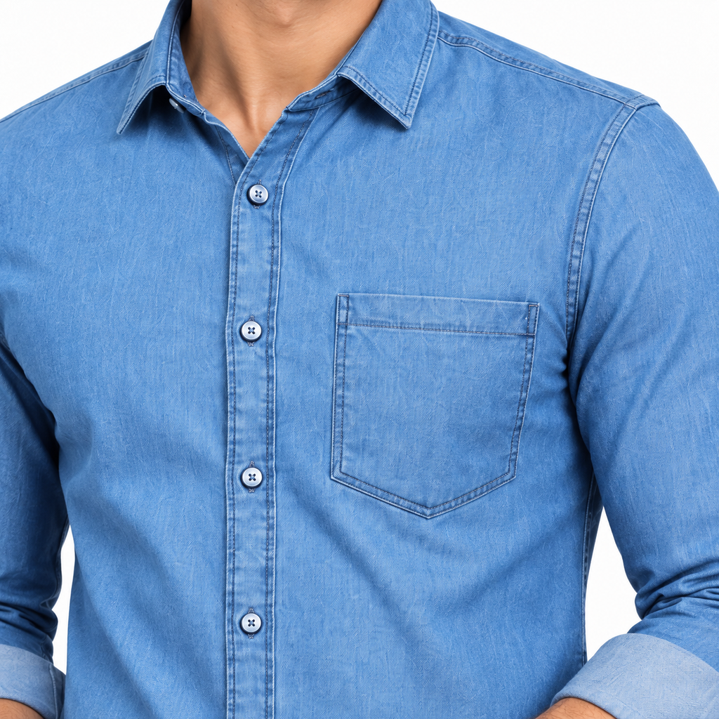 Mark Haydon men's denim shirt combo, light blue and dark blue full sleeve shirts — photo 5