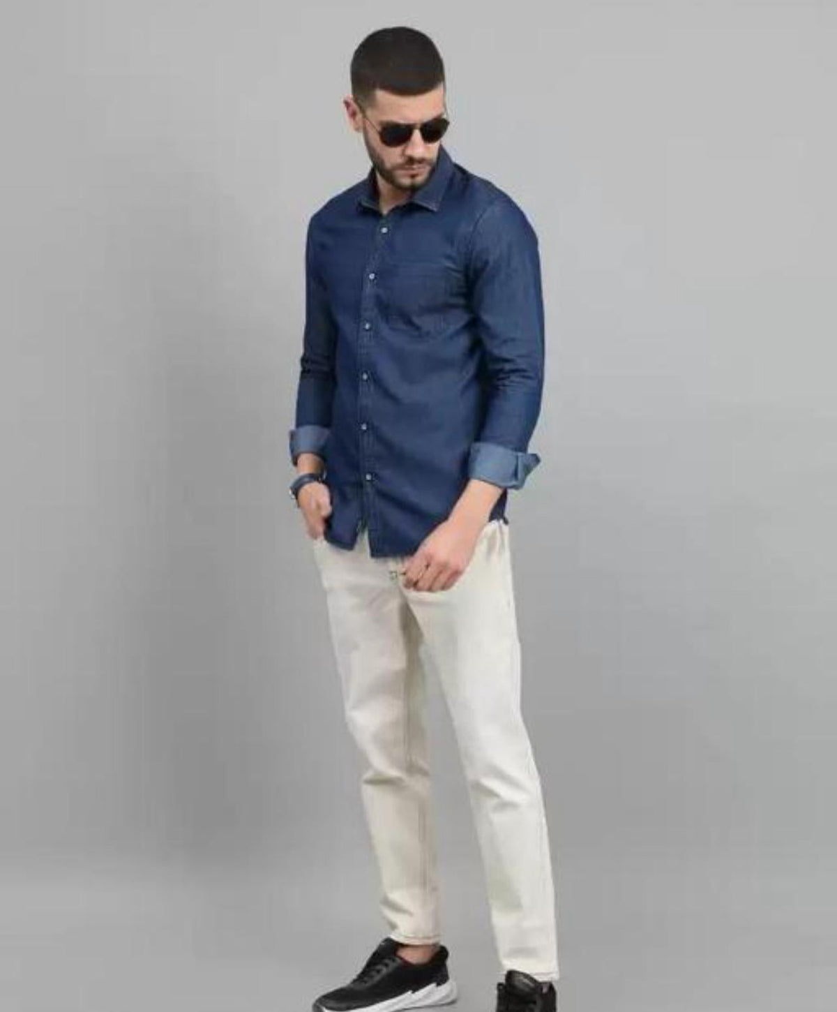 Men's Casual Denim Shirt — Dark Blue — image 3