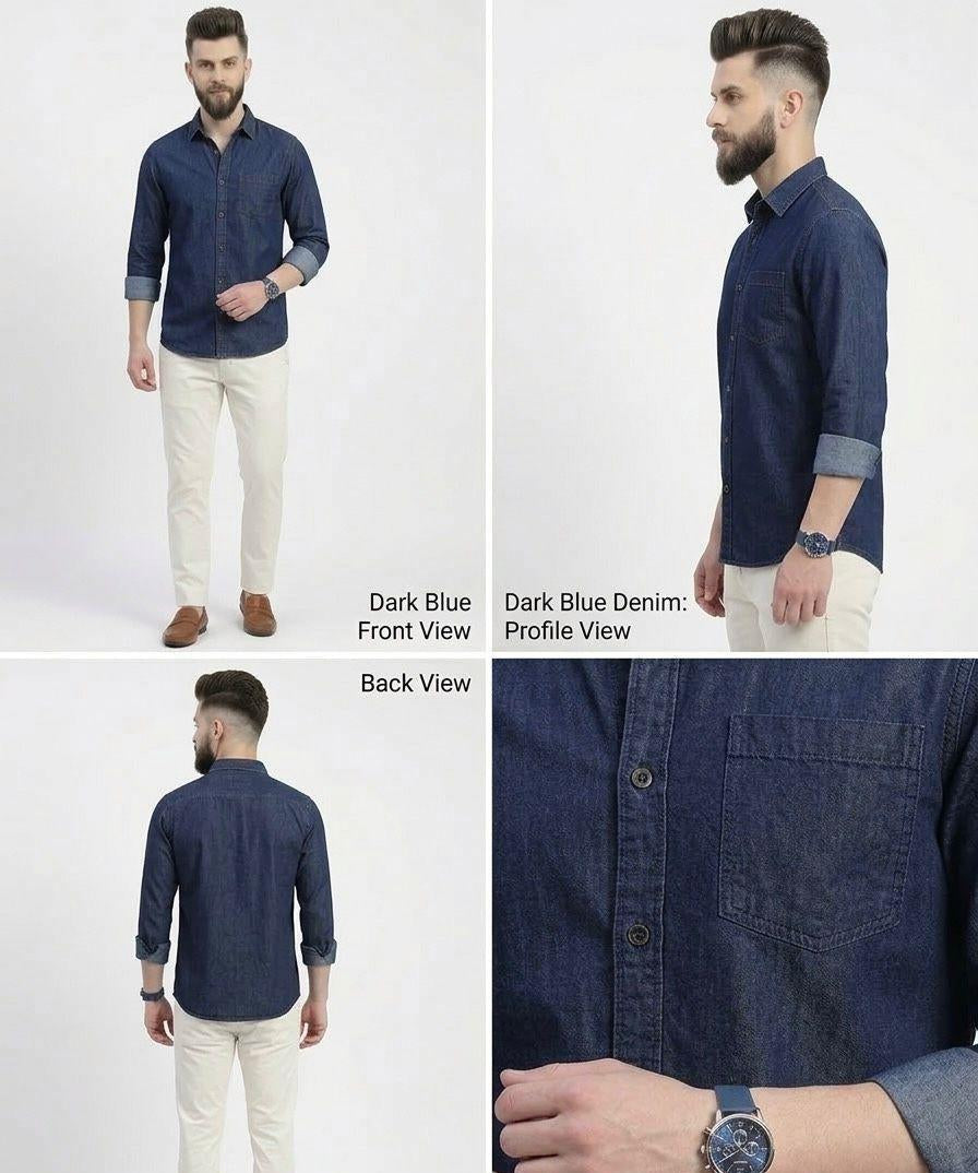 Men's Casual Denim Shirt — Dark Blue — image 3