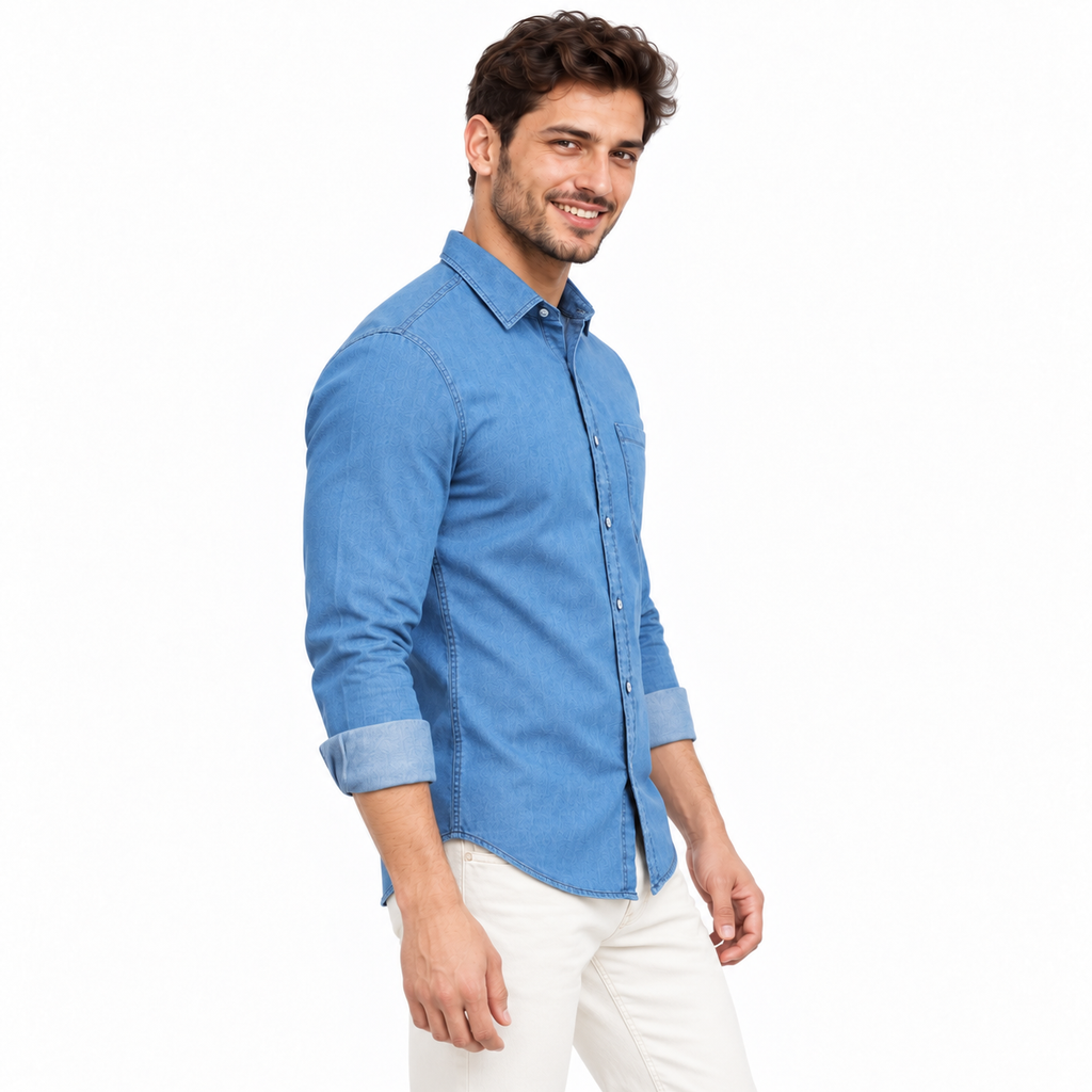 Mark Haydon men's denim shirt combo, light blue and dark blue full sleeve shirts — photo 4