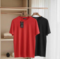 Men's Cotton Round Neck T-Shirt — Pack of 2, Red & Black