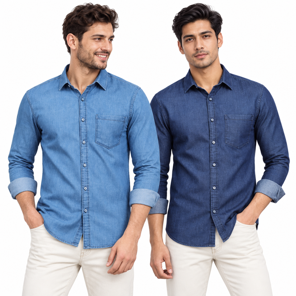 Mark Haydon men's denim shirt combo, light blue and dark blue full sleeve shirts — photo 2
