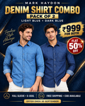 Mark Haydon men's denim shirt combo, light blue and dark blue full sleeve shirts