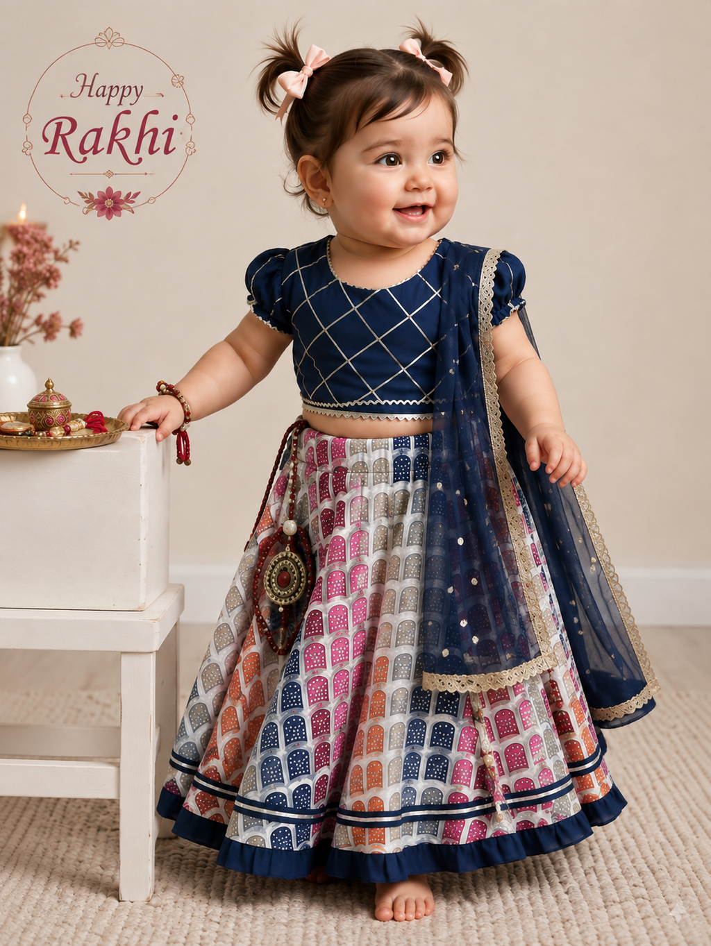 Kids Girls Lehenga Choli Set — Bandhani Print Cotton Festive Wear — image 2