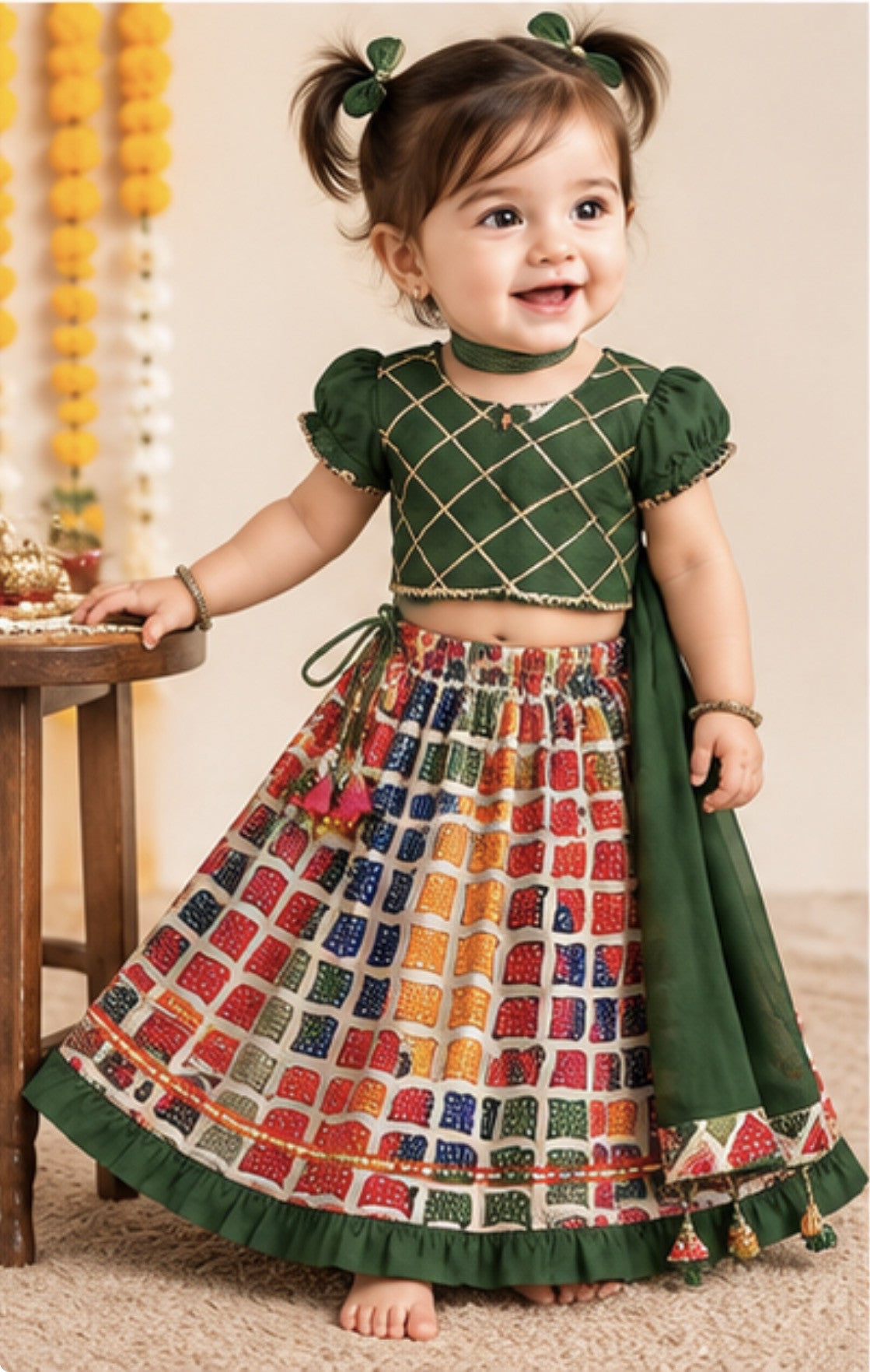 Kids Girls Lehenga Choli Set — Bandhani Print Cotton Festive Wear — image 3