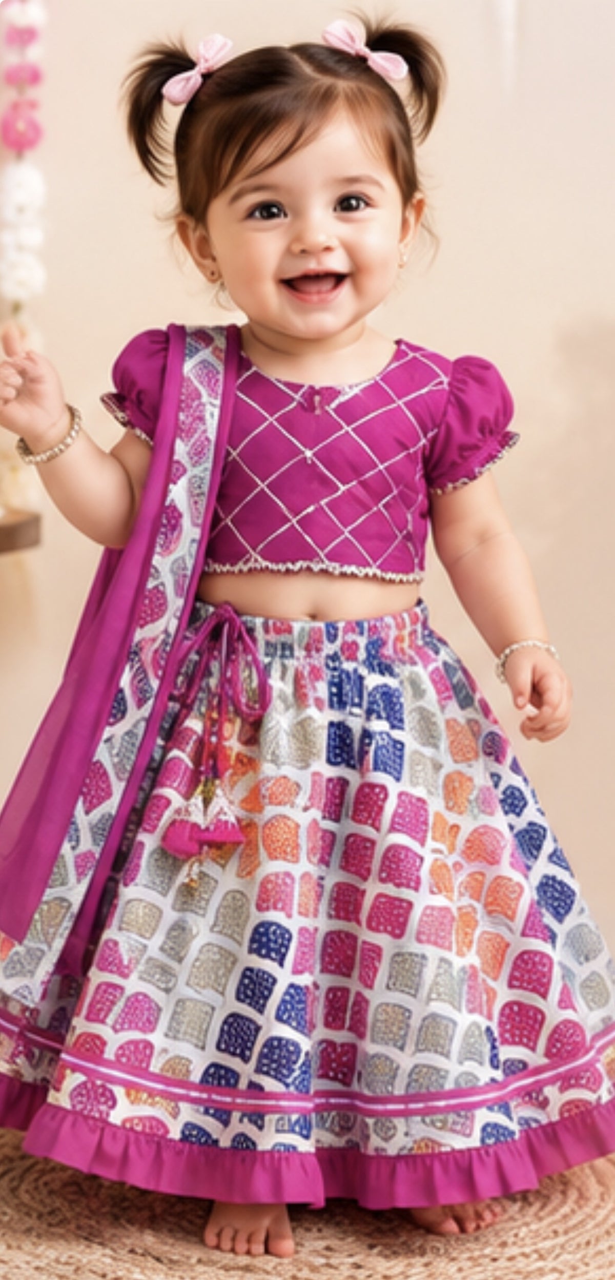 Kids Girls Lehenga Choli Set — Bandhani Print Cotton Festive Wear