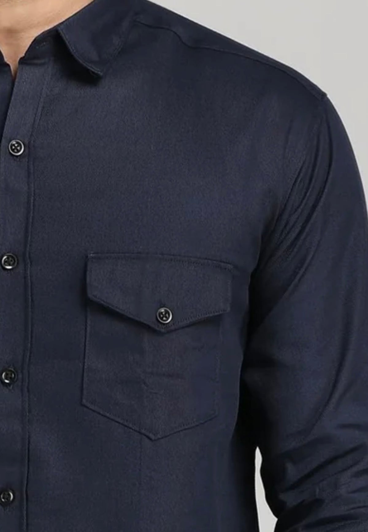 Mark Haydon men's self design casual shirt, dark blue — pocket and button close-up