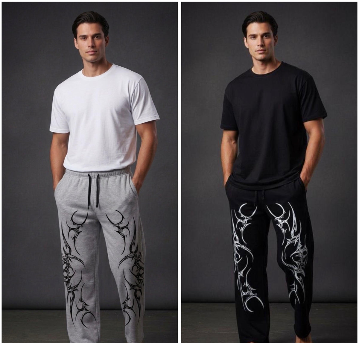 Men's Printed Track Pants — Pack of 2, Black & Grey