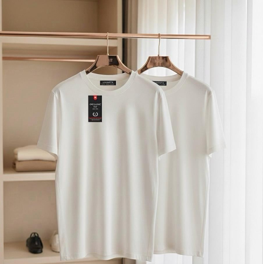 Men's Cotton Round Neck T-Shirt — Pack of 2, White