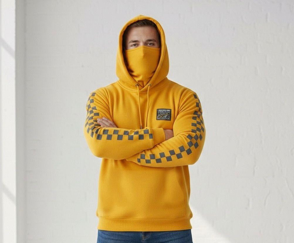 Men's Checkered Print Mask Hoodie — Yellow