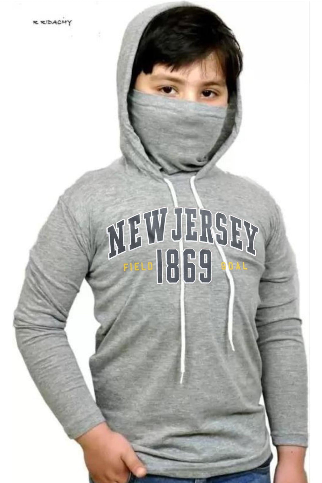 Kids T-Shirt with Built-in Mask — Yellow & Grey, Pack of 2 — image 3