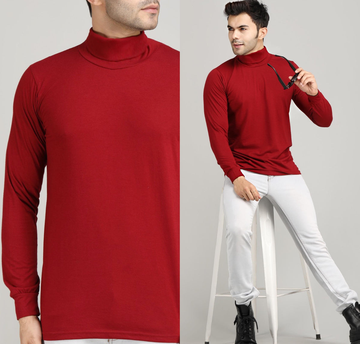 Men's High Neck Winter Under-Jacket — Maroon