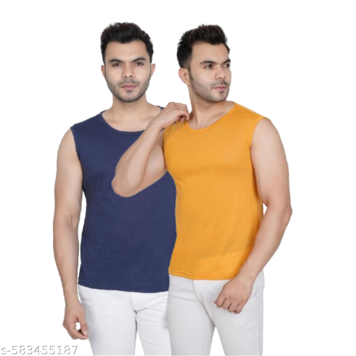 Men's Cotton Sando Vest — Pack of 2, Blue & Yellow