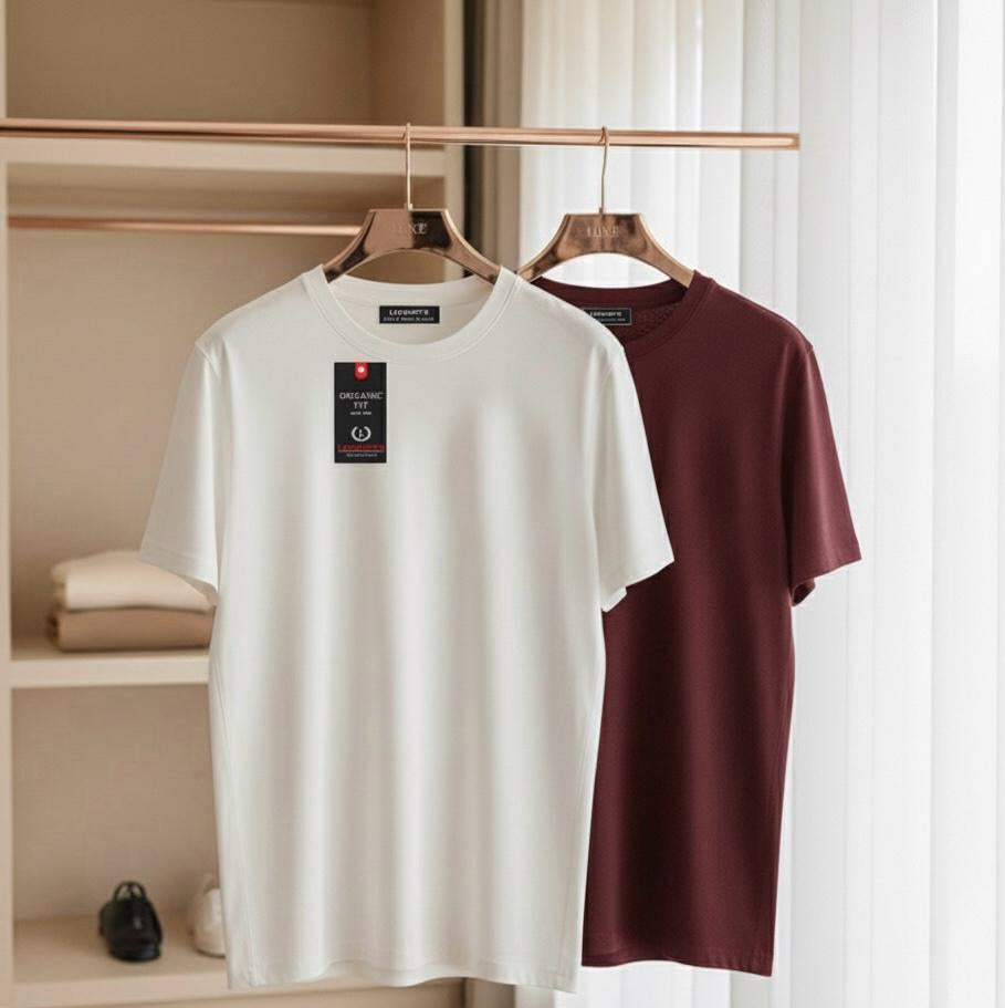 Men's Cotton Round Neck T-Shirt — Pack of 2, Maroon & White