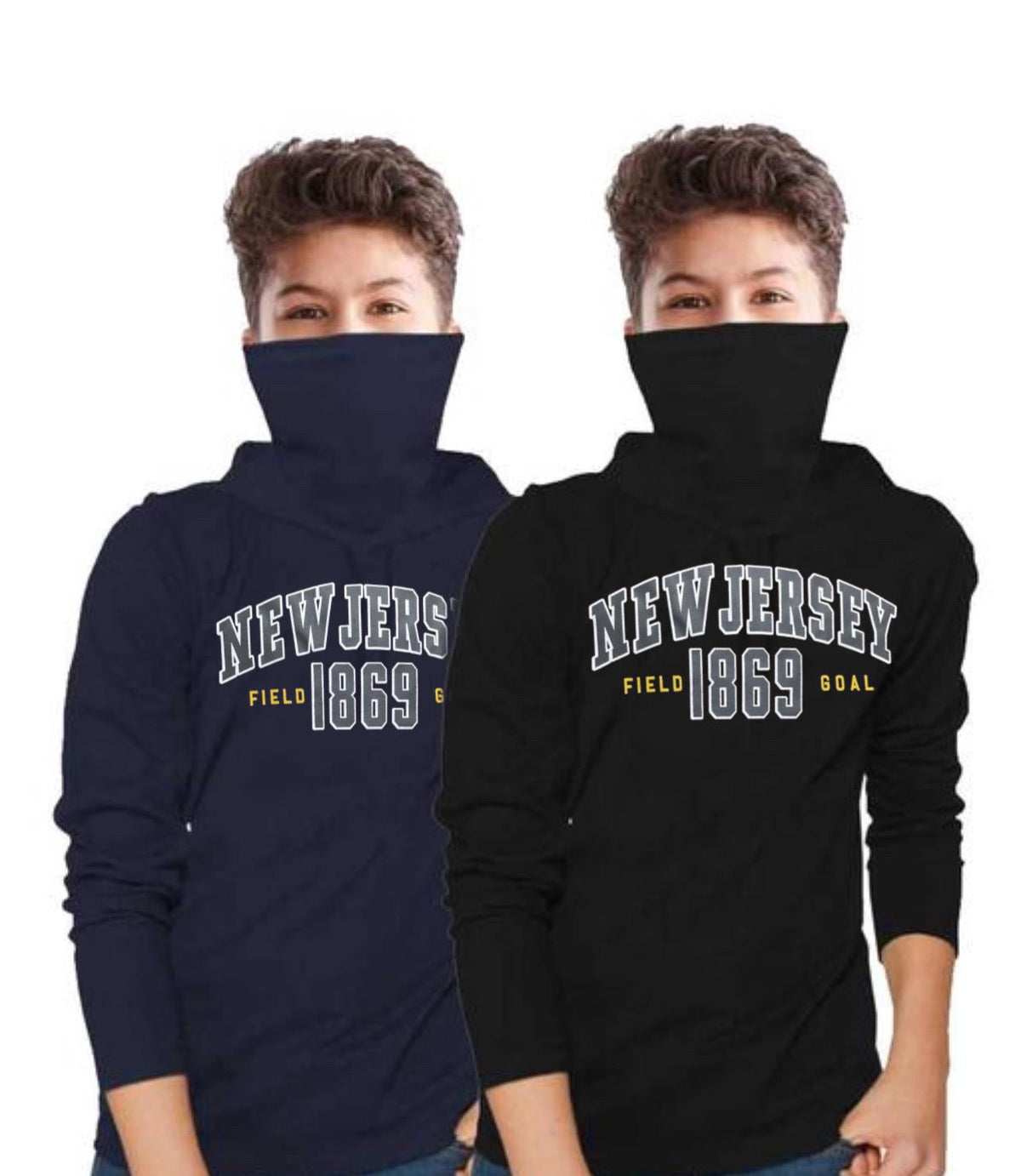 Kids T-Shirt with Built-in Mask — Navy & Black, Pack of 2