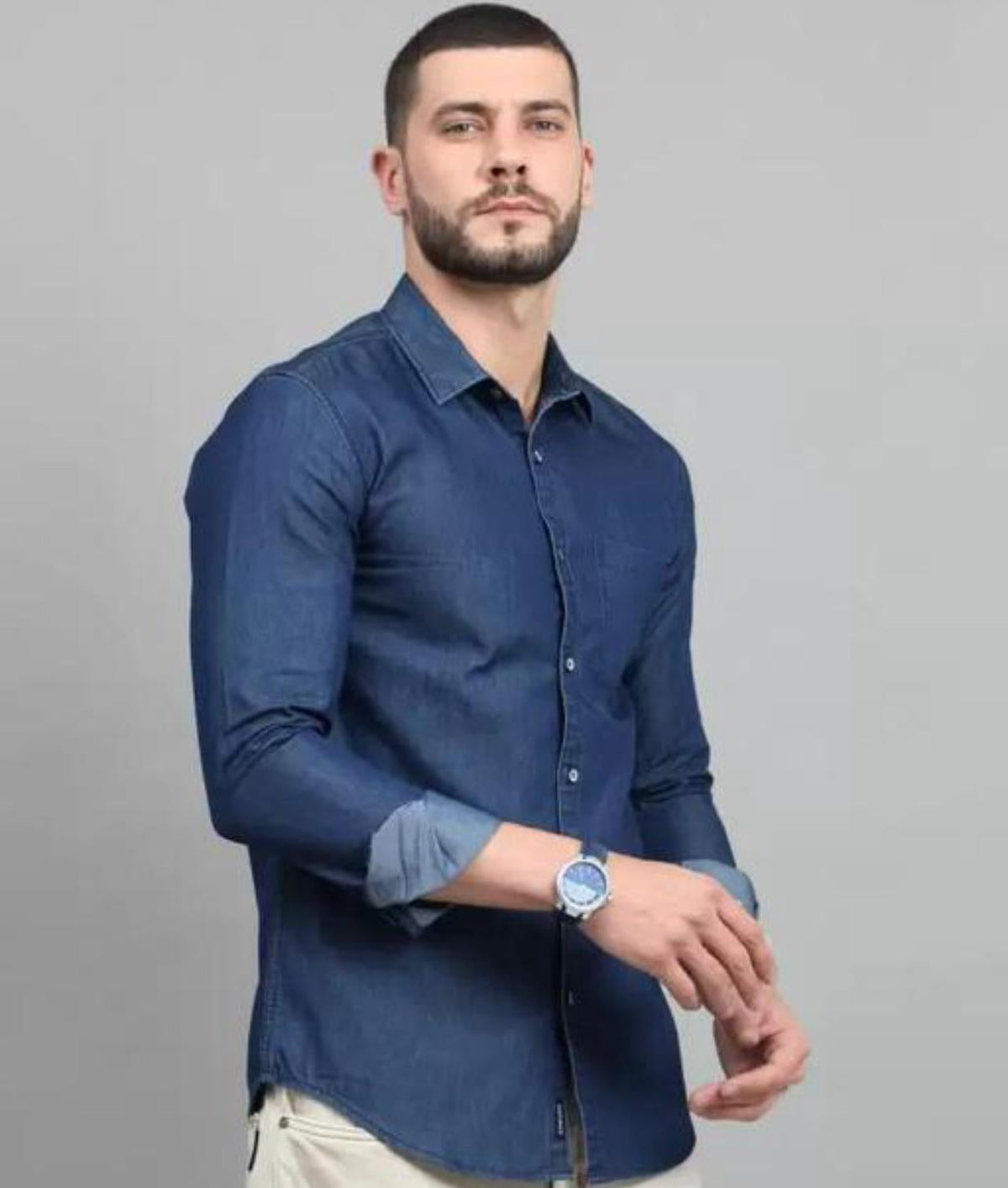 Men's Casual Denim Shirt — Dark Blue