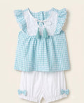 Girls Gingham Check Top with Tasseled Shorts Set