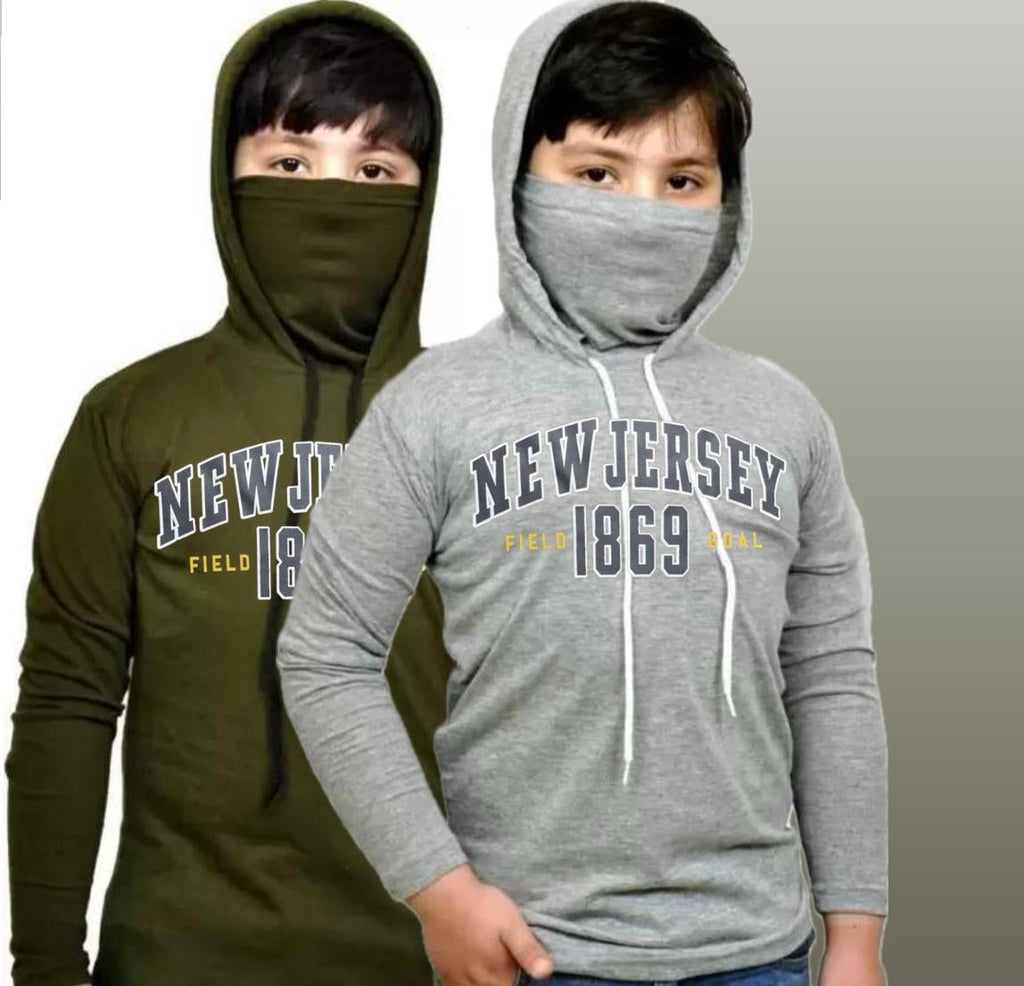 Kids T-Shirt with Built-in Mask — Olive & Grey, Pack of 2