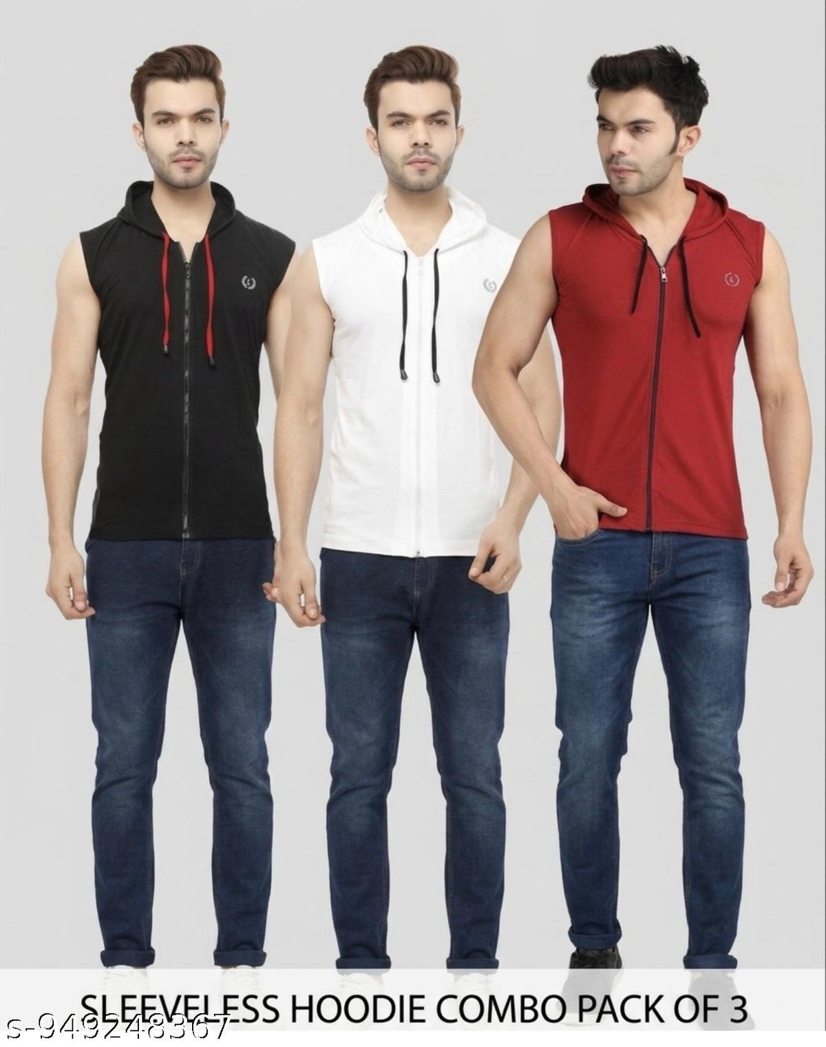 Men's Cotton Sleeveless Casual Hoodie — Pack of 3