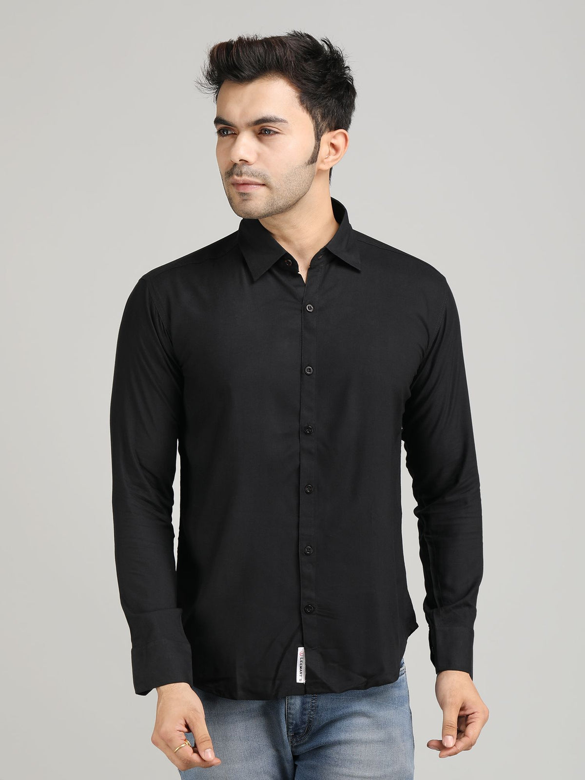Mark Haydon Men's Solid Black Casual Shirt — Full Sleeve, Style 221
