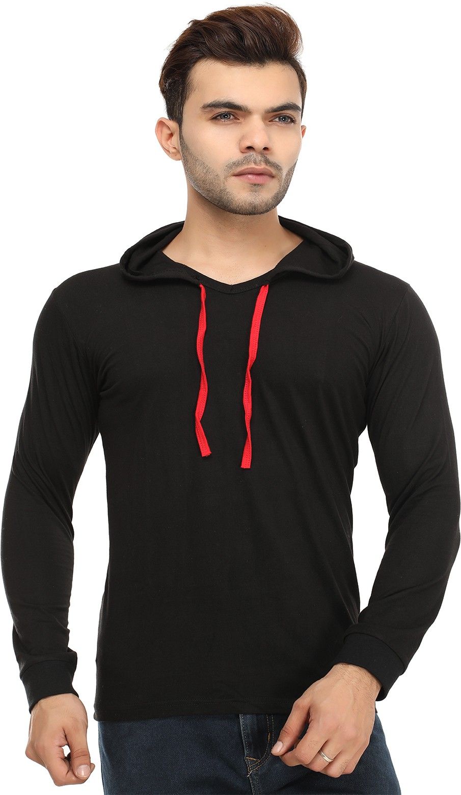 Mark Haydon Solid Men Hooded Neck Black T-Shirt (WB-04)