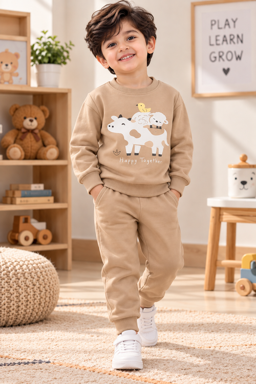 Baby Boys Fleece Sweatshirt & Pant Set — Beige Happy Together