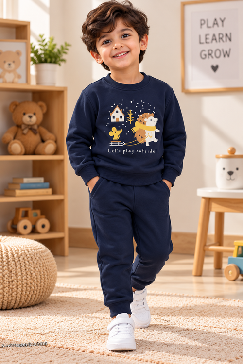 Baby Boys Fleece Sweatshirt & Pant Set — Navy Blue