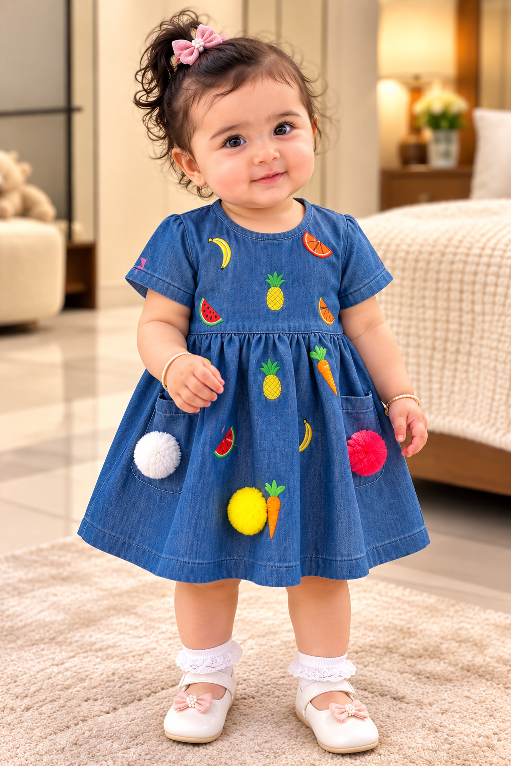 Mark Haydon fruit embroidered denim frock lifestyle view