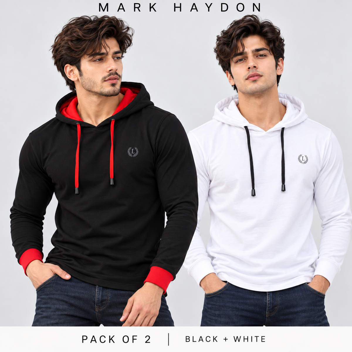 Men's Hooded Neck T-Shirt Pack of 2 Black and White – new model hero image
