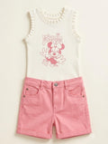 Girls Ribbed Tank Top with Denim Shorts Set