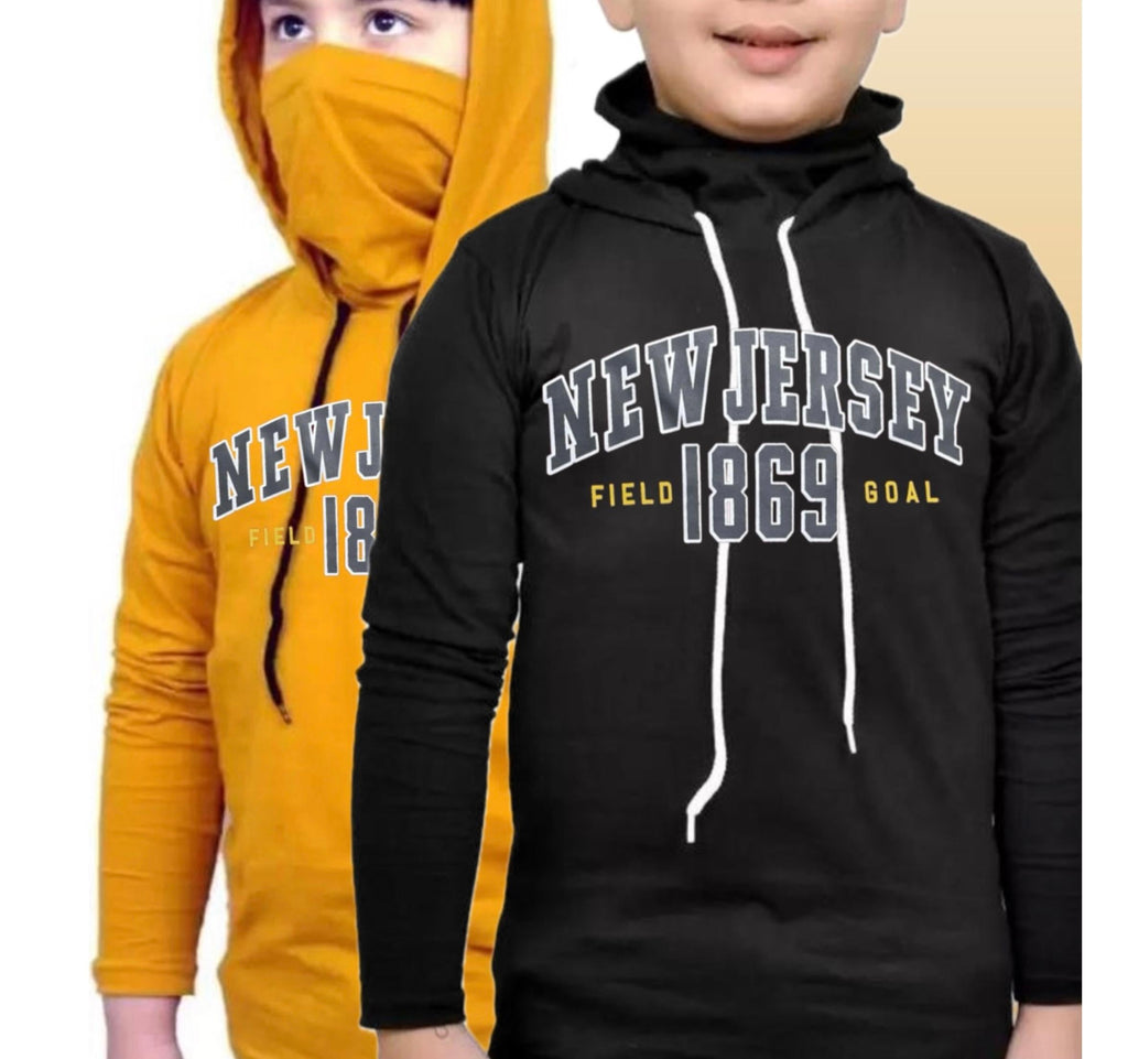 Kids Cotton Mask Hoodie — Yellow & Black, Pack of 2