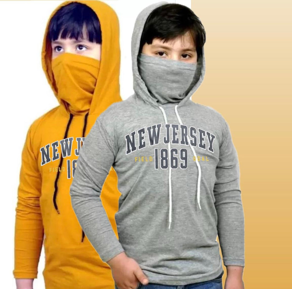 Kids T-Shirt with Built-in Mask — Yellow & Grey, Pack of 2