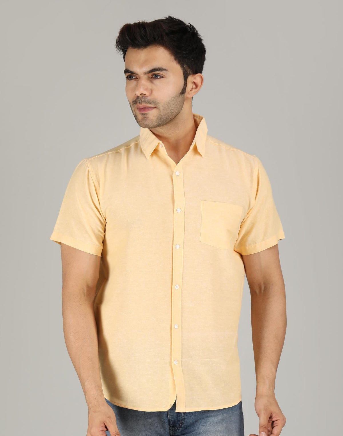 Men's Solid Half Sleeve Casual Shirt — Lemon Yellow