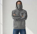 Men's Checkered Print Mask Hoodie — Navy Blue