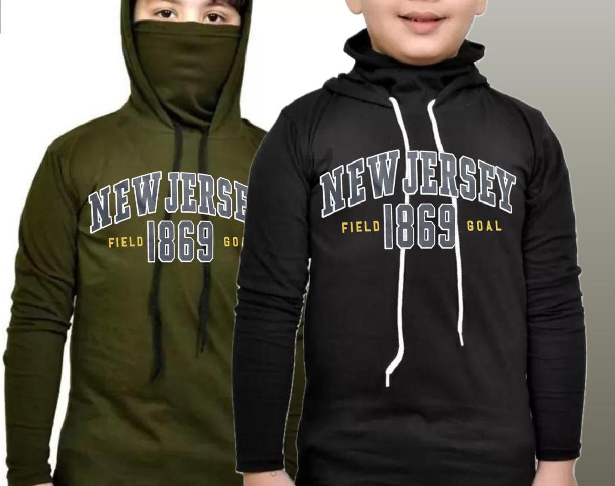 Kids T-Shirt with Built-in Mask — Olive & Black, Pack of 2