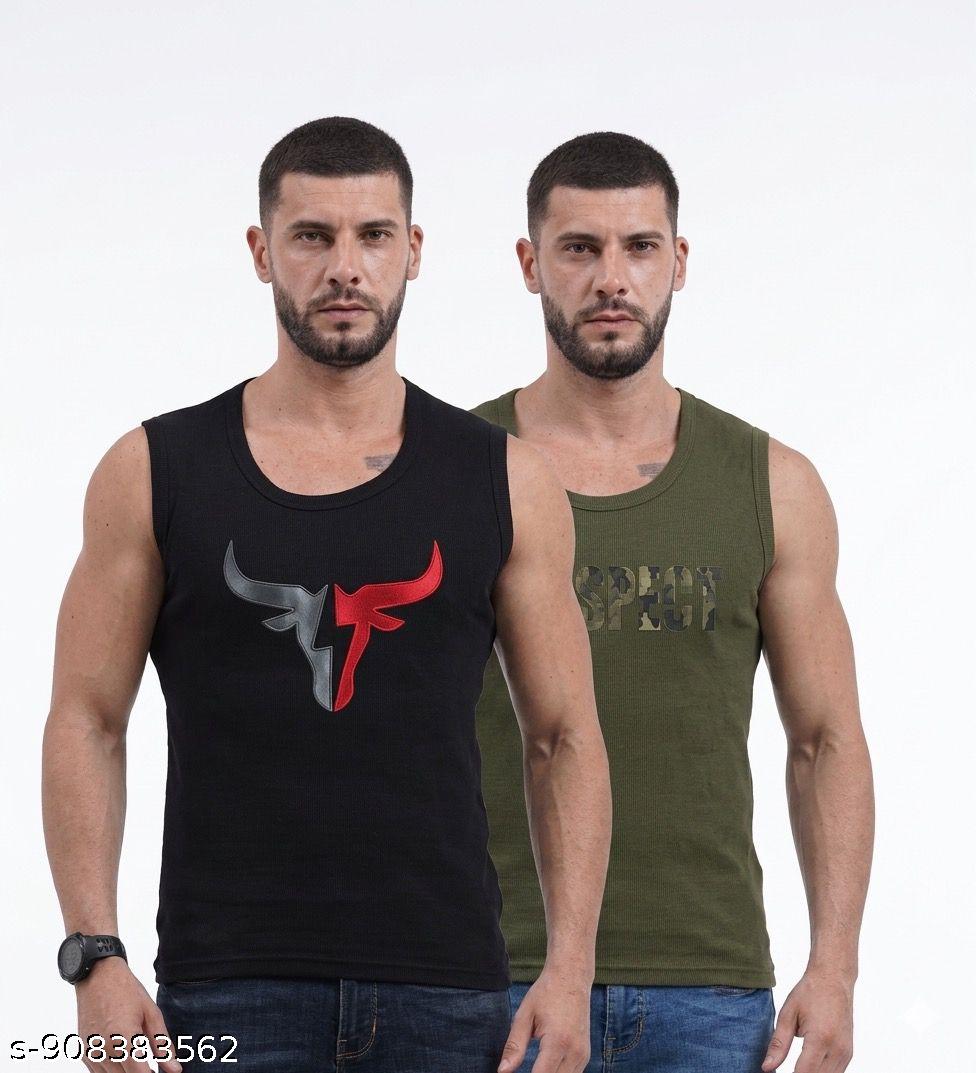 Men's Gym Sando Vest Combo — Pack of 2, Black & Olive