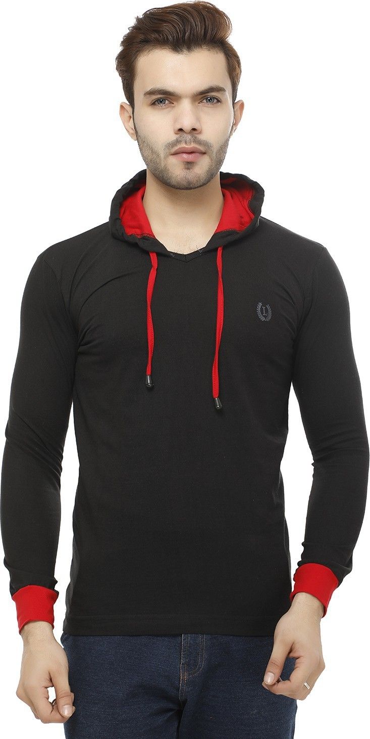 Mark Haydon Solid Men Hooded Neck Black T-Shirt (Style 18)