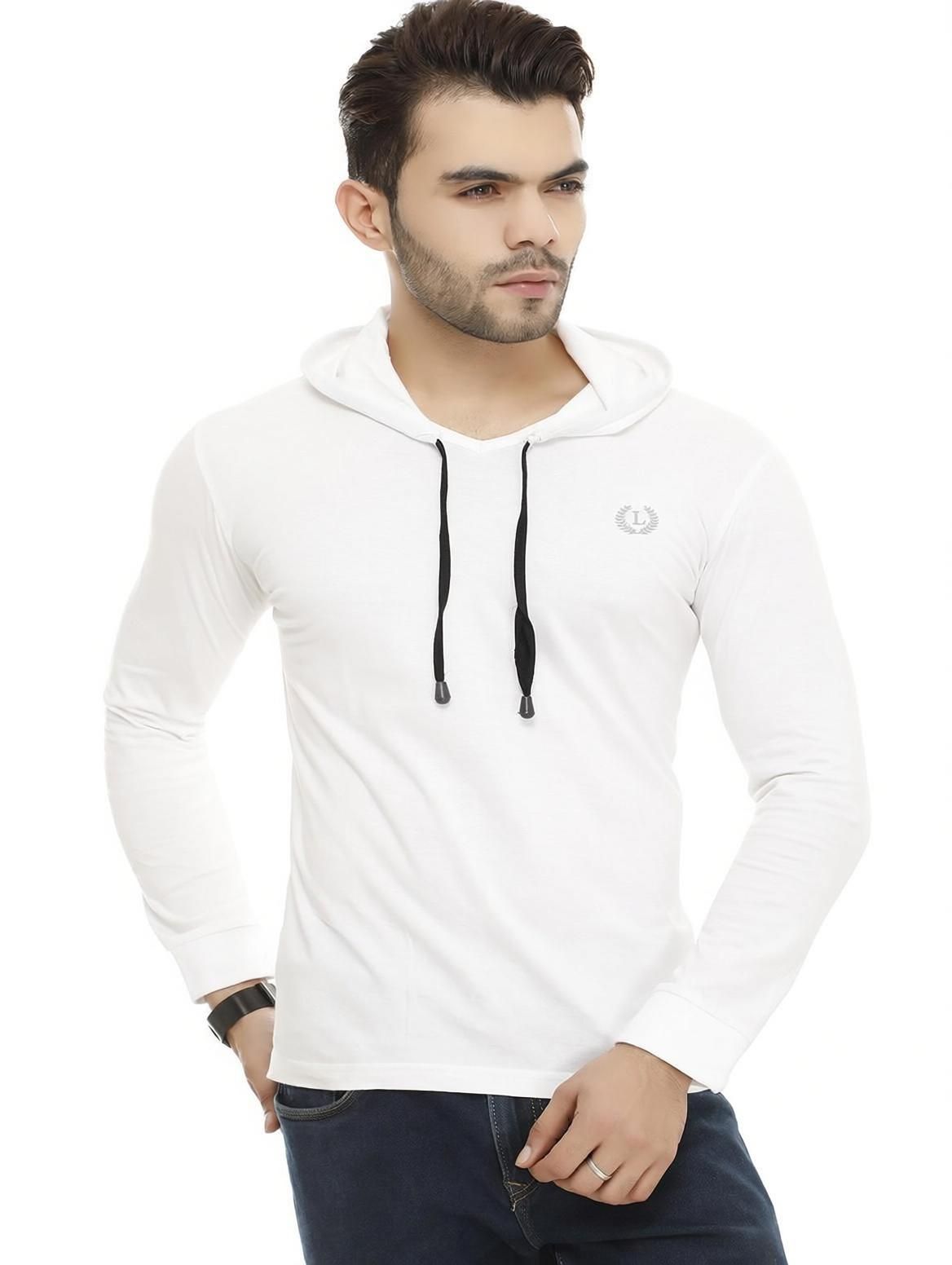 Mark Haydon Solid Men Hooded Neck White T-Shirt
