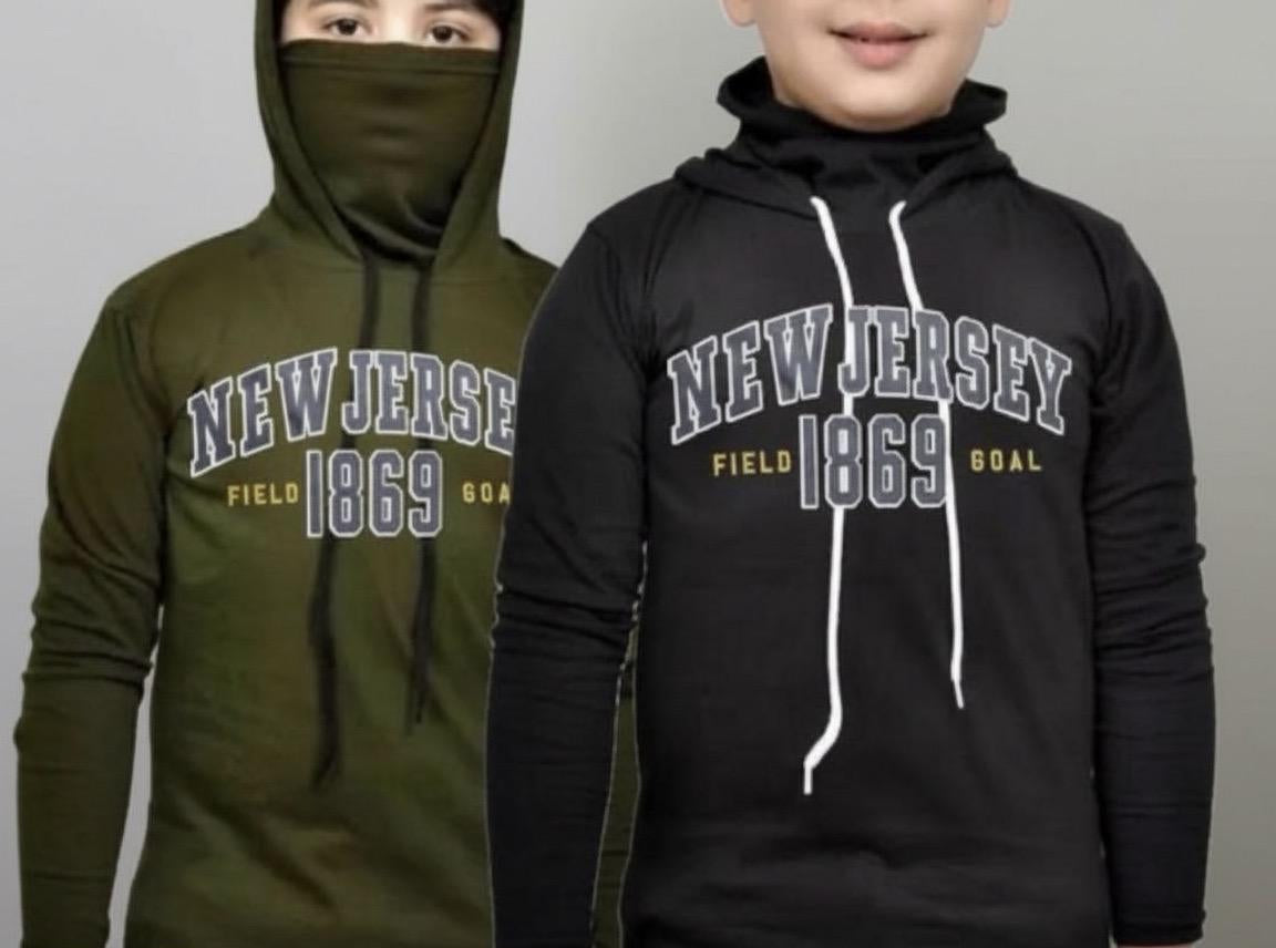 Kids Mask Hoodie Combo — Olive Green & Black
