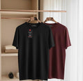 Men's Cotton Round Neck T-Shirt — Pack of 2, Black & Maroon