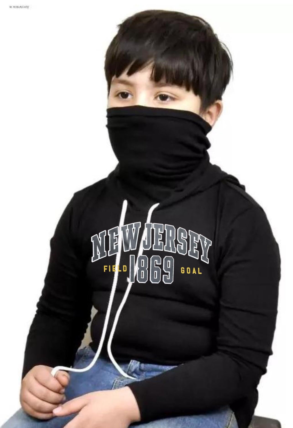 Kids Cotton Mask Hoodie — Yellow & Black, Pack of 2 — image 2