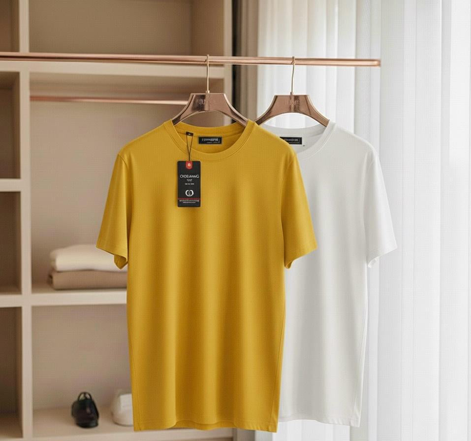 Men's Cotton Round Neck T-Shirt — Pack of 2, Yellow & White