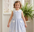 Girls Striped Sleeveless Cotton Dress with Cat Embroidery