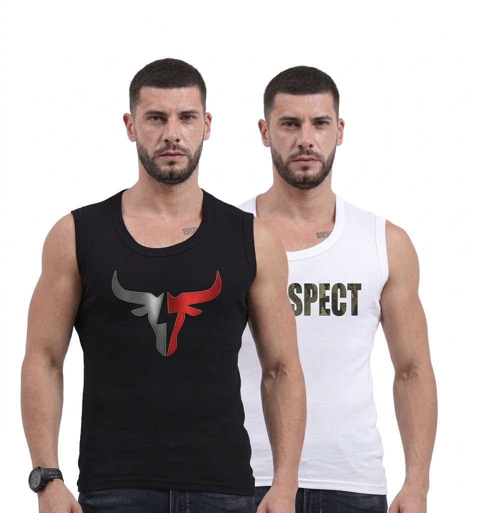 Men's Gym Sando Vest Combo — Pack of 2, Black & White