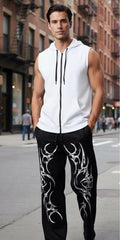 Men's Zipper Hoodie & Track Pants Set — White, Chand Print