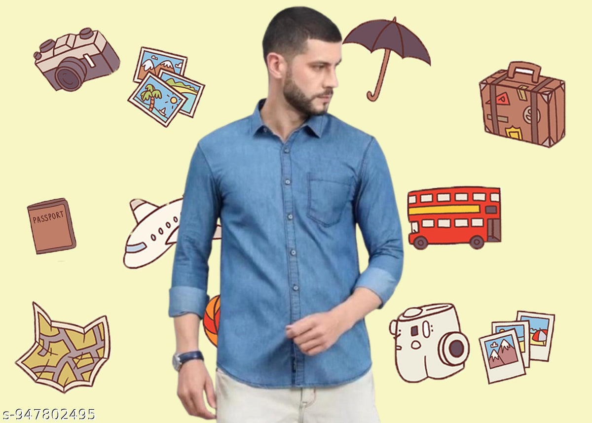 Men's Denim Overshirt — Light Blue, Korean Style