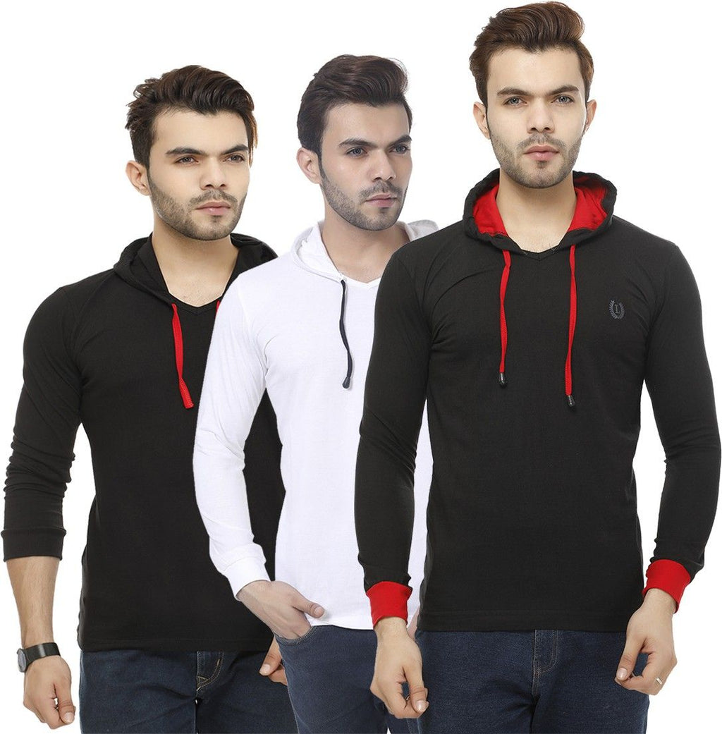 Mark Haydon Solid Men Hooded Neck White/Black T-Shirt (Combo 03)